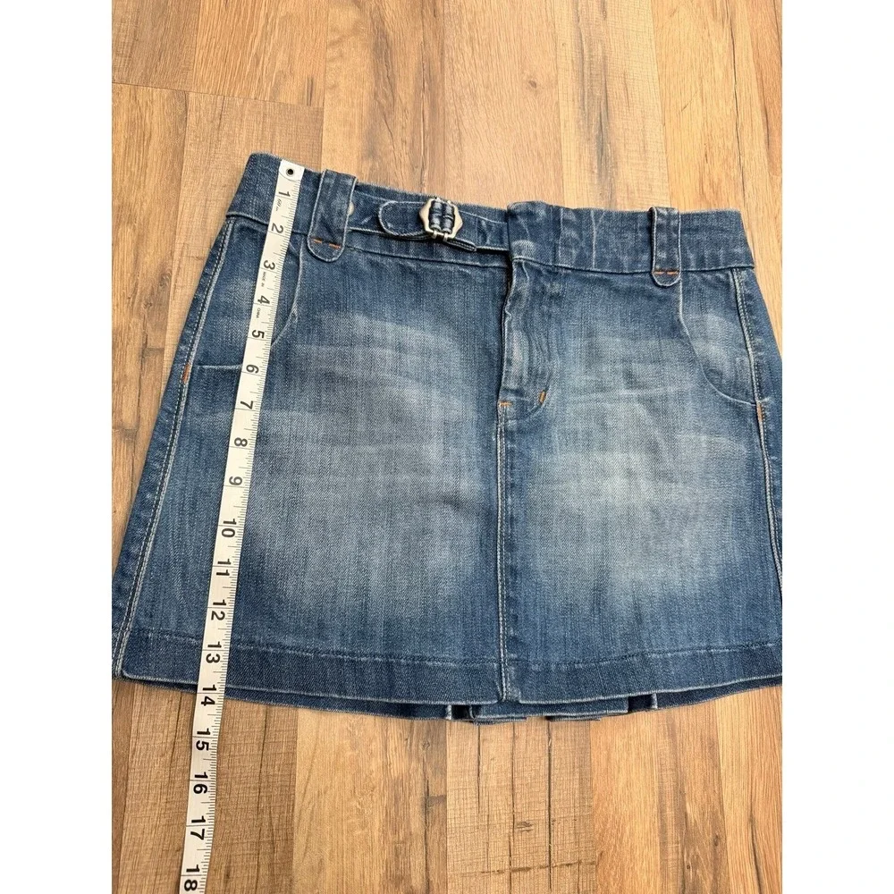 7 For All Mankind Denim Mini Skirt‎ Pleated Back Size 30 Blue Jean Skirt